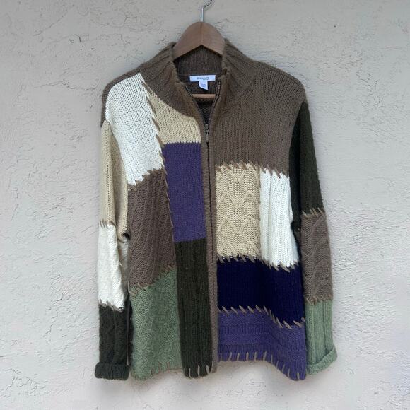 Vintage DressBarn Boho Patchwork Soft Wool Full Zip Sweater Size Large 14/16 - Picture 1 of 4